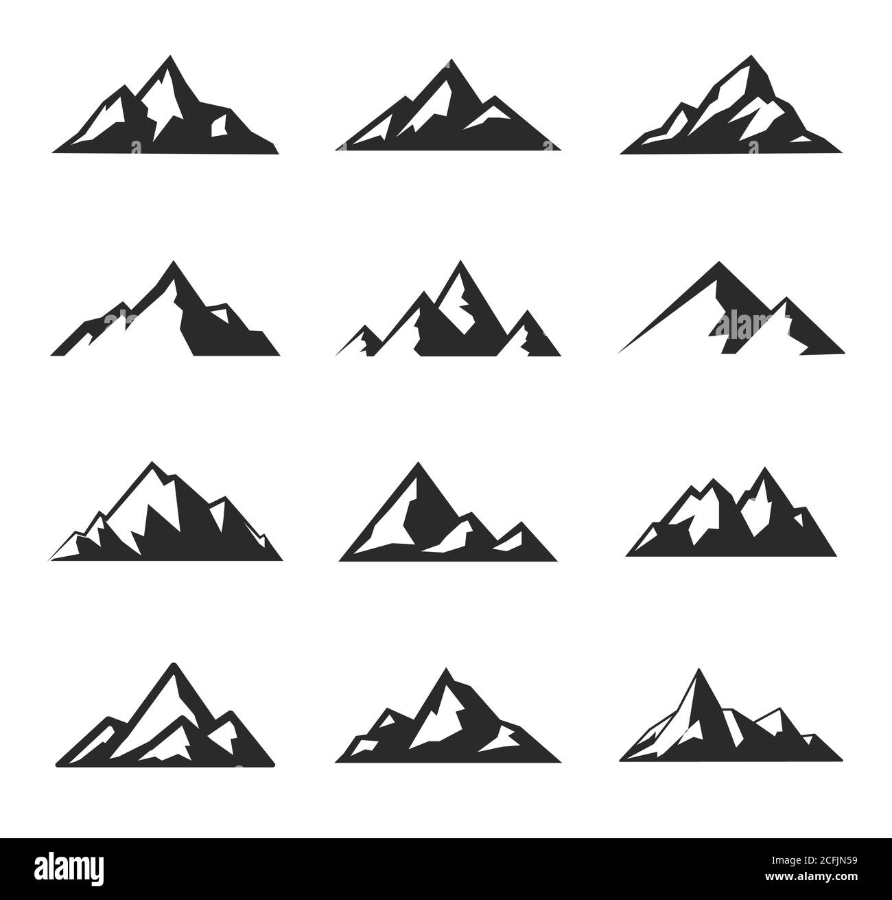 Mountain Icons Set sur fond blanc. Vector Illustration de Vecteur