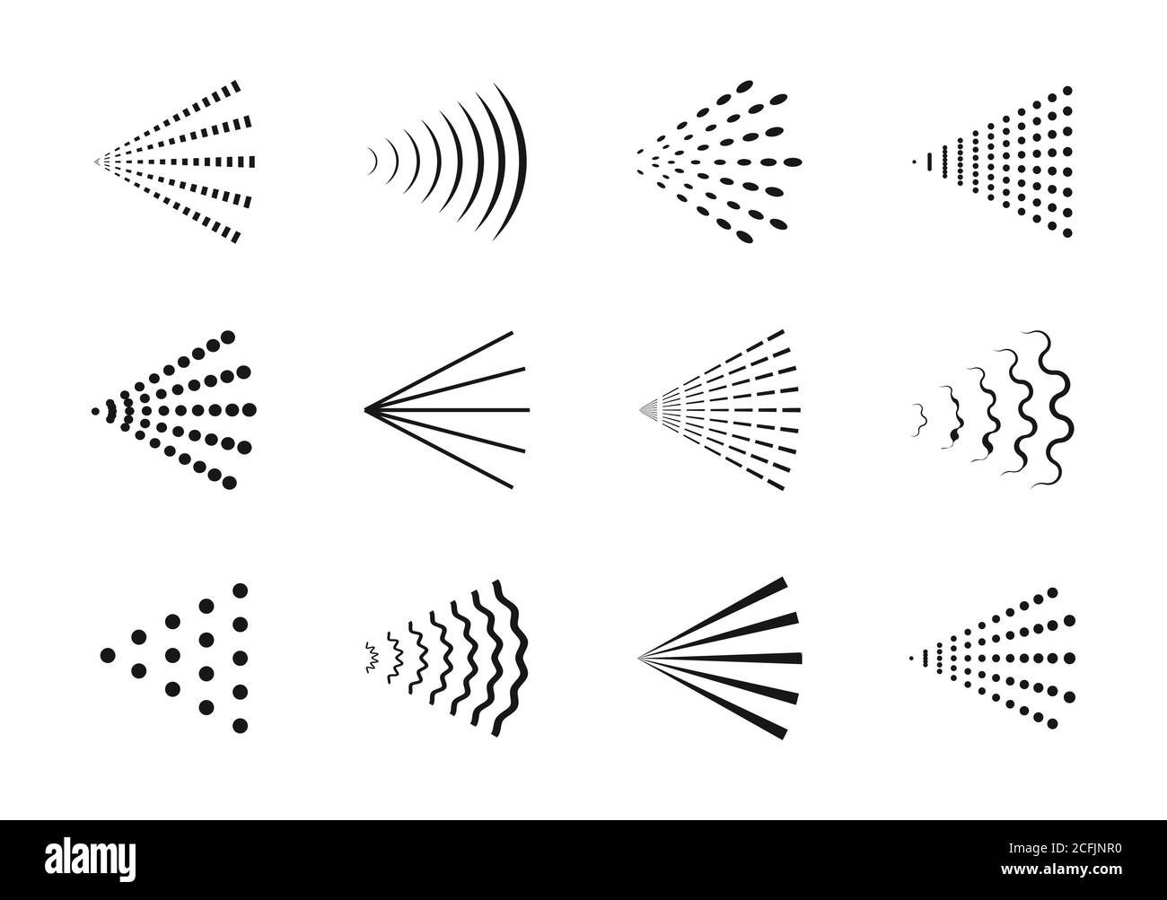 Icônes de vapeur de pulvérisation. Ensemble d'icônes de ligne pulvérisée de déodorant de nettoyage vectoriel, buse de vapeur d'eau de pulvérisation, signes vectoriels Illustration de Vecteur