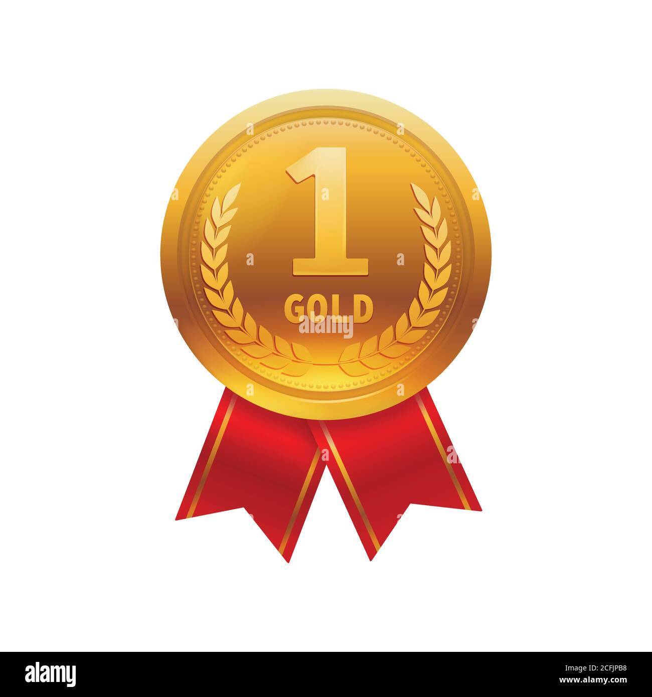 Champion de la médaille d'or avec le ruban rouge. Médaille de première place isolée sur fond blanc. Vecteur Illustration de Vecteur