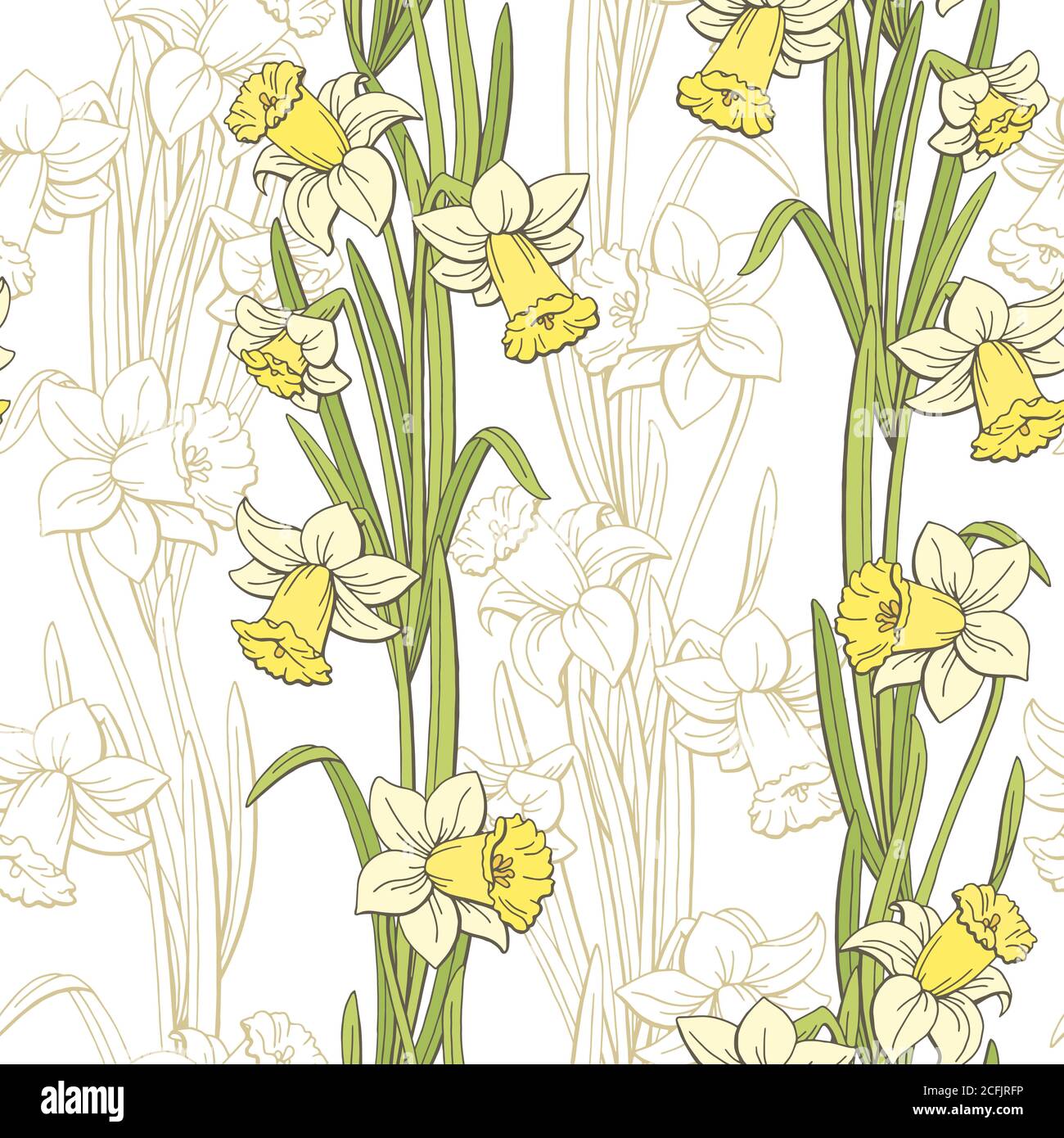 Narcisse fleur graphique couleur sans couture motif esquisse illustration vecteur Illustration de Vecteur