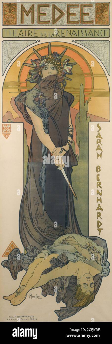 Medée (Medea). Affiche promotionnelle conçue par l'artiste tchèque Art Nouveau Alfons Mucha (1898) pour une performance de l'actrice française Sarah Bernhardt au Théâtre de la Renaissance (Paris). Banque D'Images