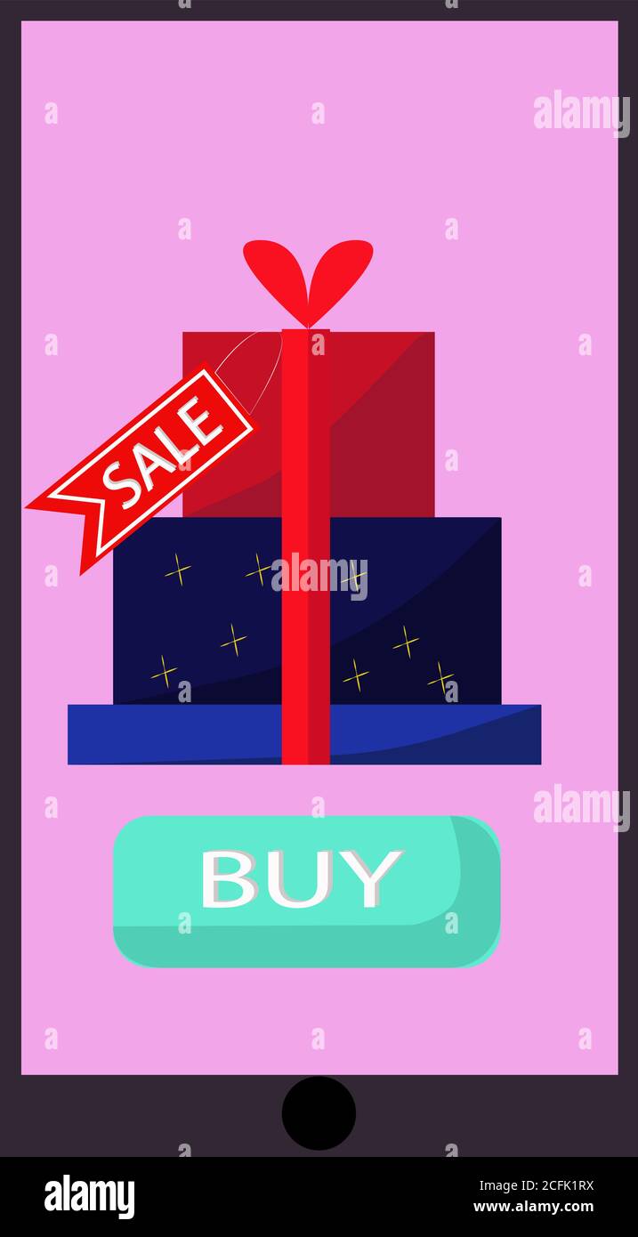 Acheter des cadeaux sur Internet en ligne.téléphone.achats par téléphone Illustration de Vecteur