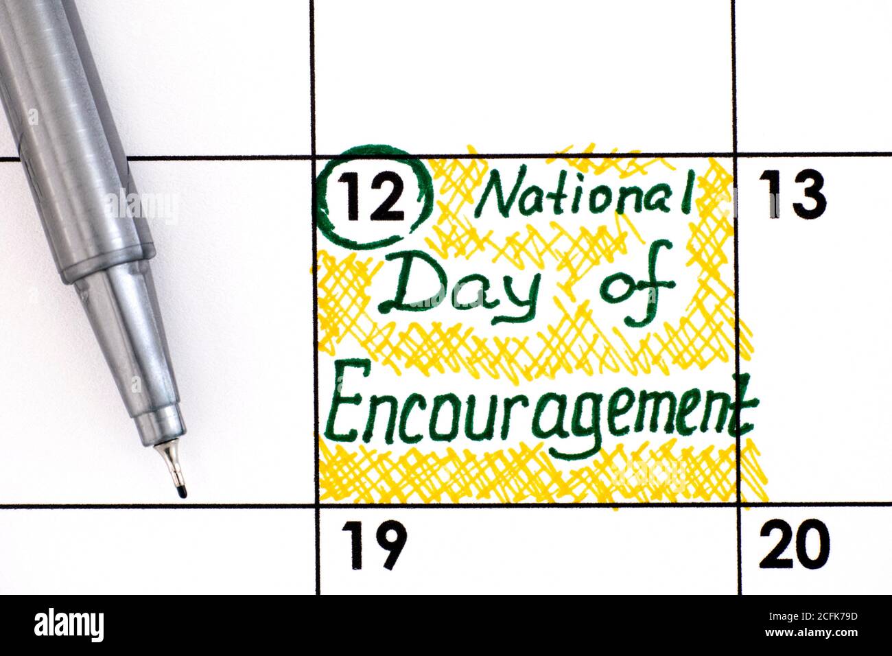 Rappel Journée nationale d'encouragement dans le calendrier avec stylo. Septembre 12. Banque D'Images