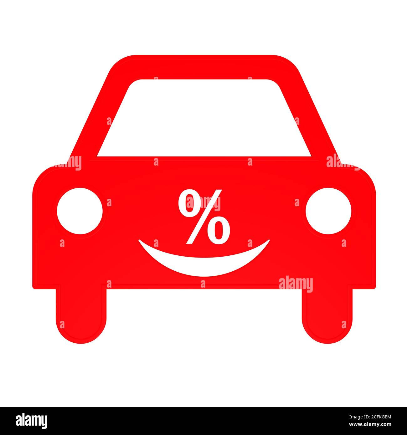 Symbole de prêt de voiture rentable. Symbole rouge de la voiture avec pourcentage. Isolé. Illustration Banque D'Images