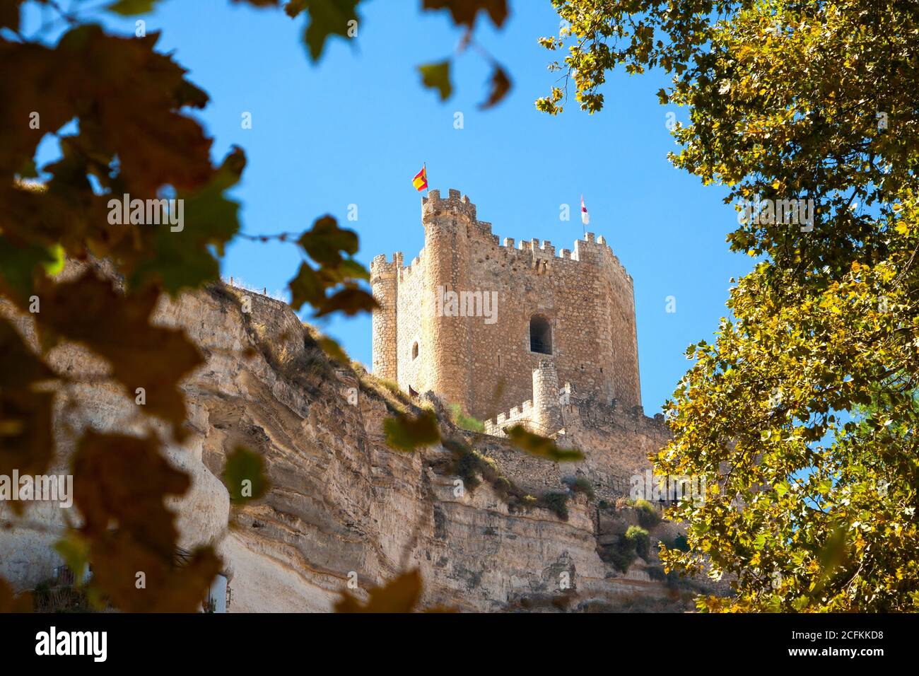 Château d'Alcala del Jucar, dans la province d'Albacete, Espagne. Château médiéval espagnol. Banque D'Images