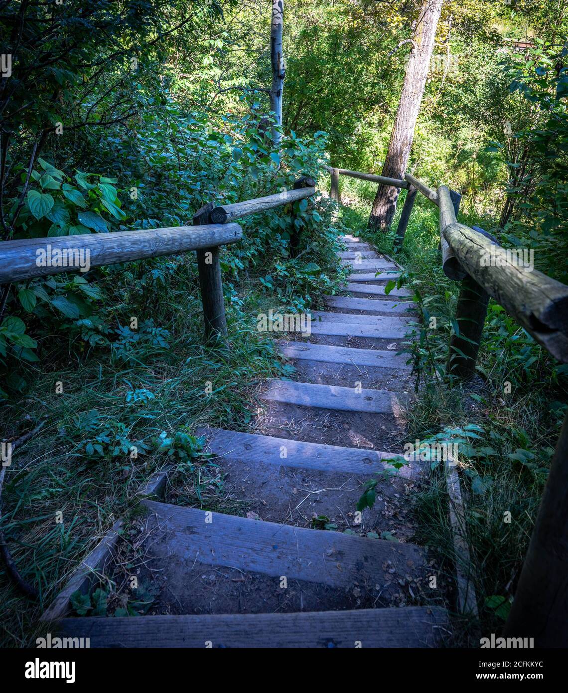 Escalier en bois coloré sur le sentier du centre-ville. Banque D'Images