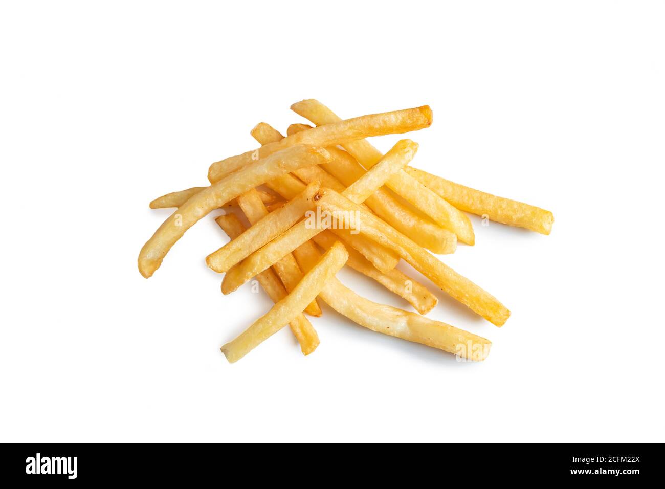 Frites chaudes sur fond blanc. Nourriture américaine malsaine Banque D'Images