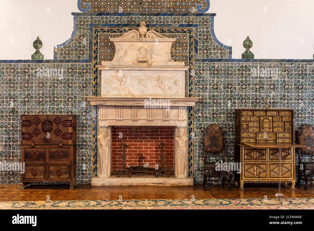 Beau mobilier à l'intérieur de la salle du palais à Sintra, Portugal Banque D'Images