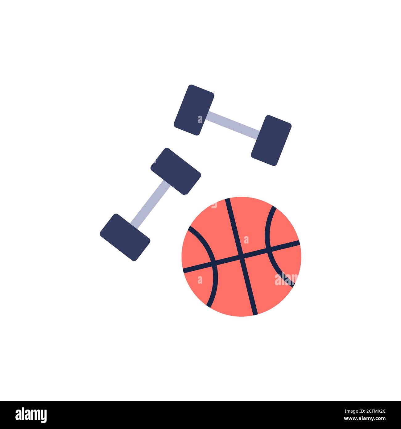 Haltères et ballon de basket-ball icône plate isolée Illustration de Vecteur Haltères et ballon de basket-ball icône plate isolée Illustration de Vecteur
