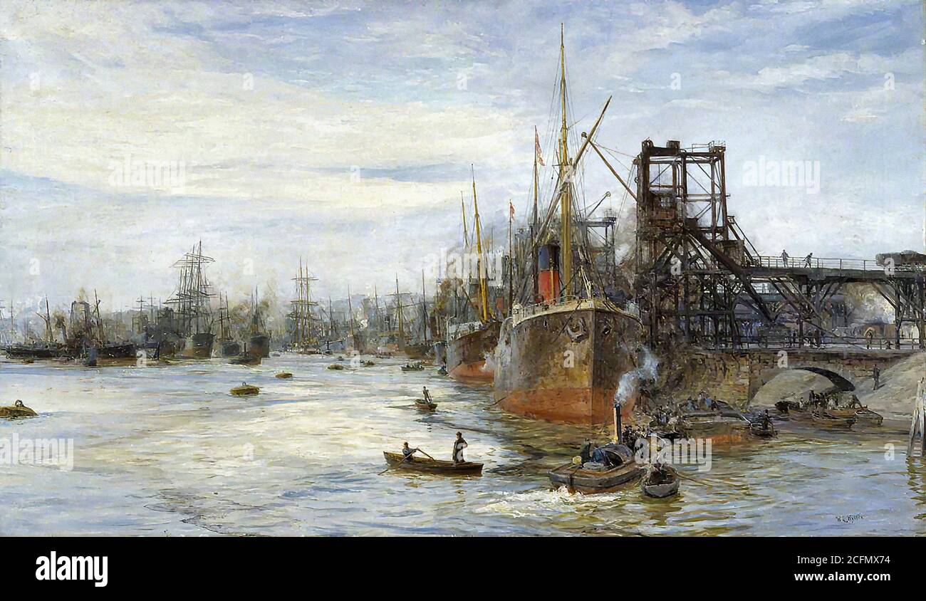 Wyllie William Lionel - Barry Docks - British School - 19e siècle Banque D'Images