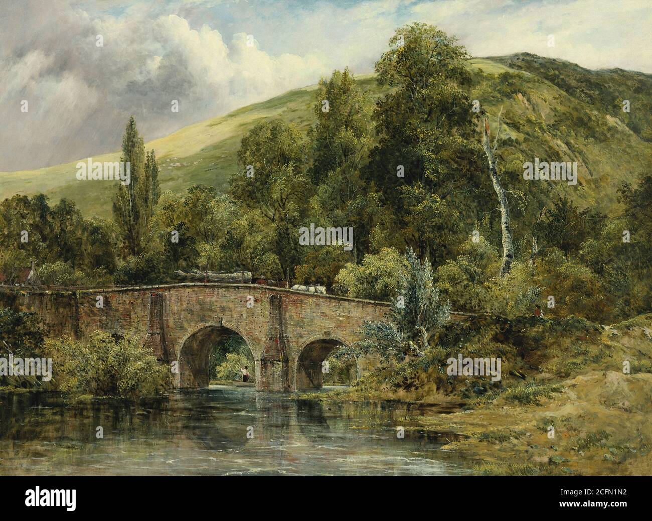 Watts Frederick Waters - Pont de Fingle sur la rivière Teign East Devon - British School - 19e siècle Banque D'Images