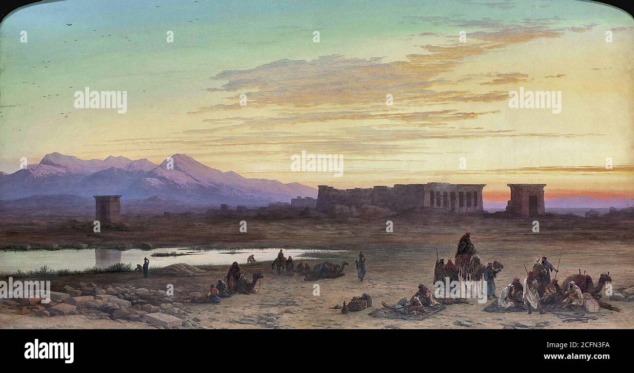 Vacher Charles - campement bédouin devant le Temple de Hathor À Dendera Egypt - British School - 19e siècle Banque D'Images