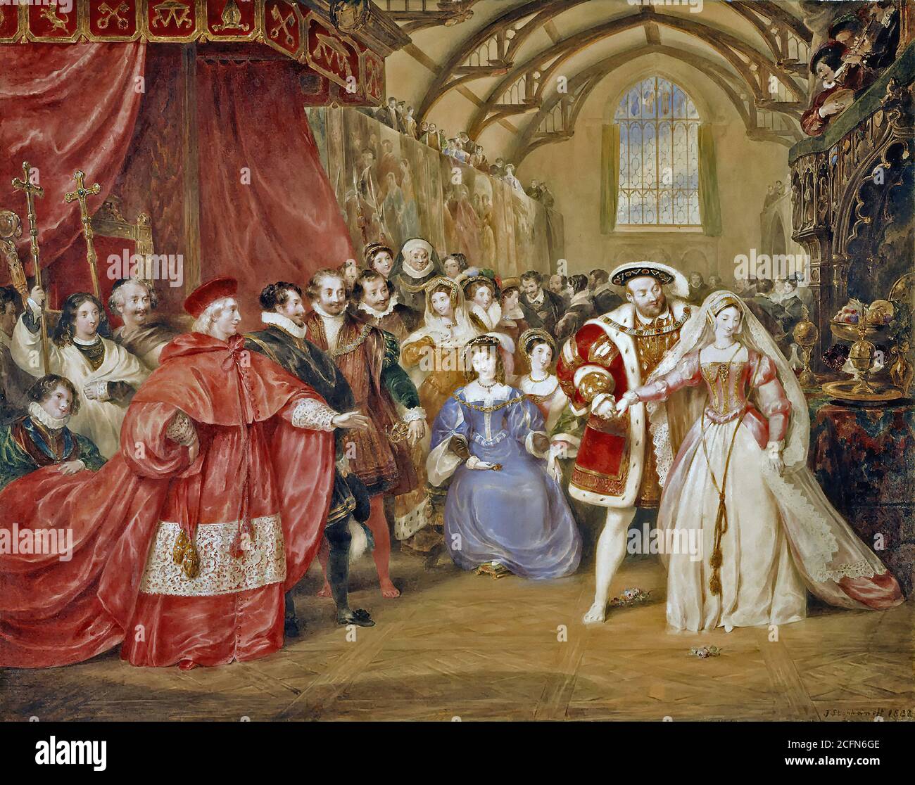 Stephanoff James - le banquet de Henry VIII à York Place (Whitehall Palace) - École britannique - 19e siècle Banque D'Images Stephanoff James - le banquet de Henry VIII à York Place (Whitehall Palace) - École britannique - 19e siècle Banque D'Images