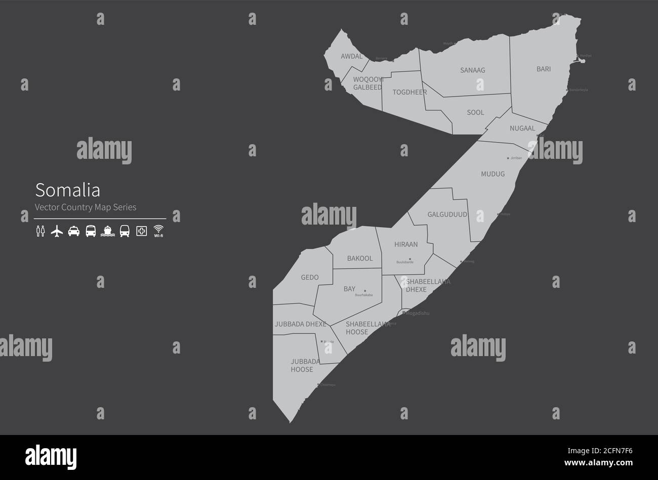 Carte de la Somalie. Carte nationale du monde. Série de cartes de pays de couleur grise. Illustration de Vecteur