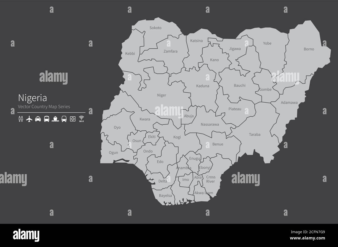 Carte du Nigeria. Carte nationale du monde. Série de cartes de pays de couleur grise. Illustration de Vecteur