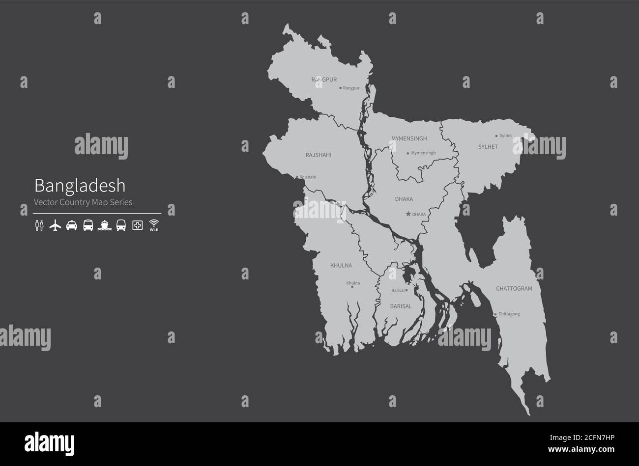 Carte du Bangladesh. Carte nationale du monde. Série de cartes de pays de couleur grise. Illustration de Vecteur