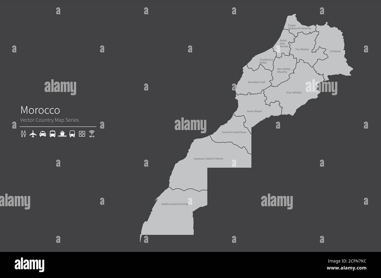 Carte du Maroc. Carte nationale du monde. Série de cartes de pays de couleur grise. Illustration de Vecteur