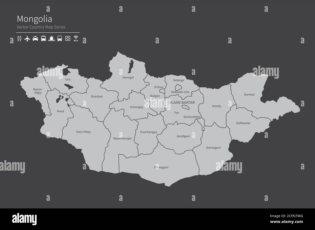 Carte de Mongolie. Carte nationale du monde. Série de cartes de pays de couleur grise. Illustration de Vecteur