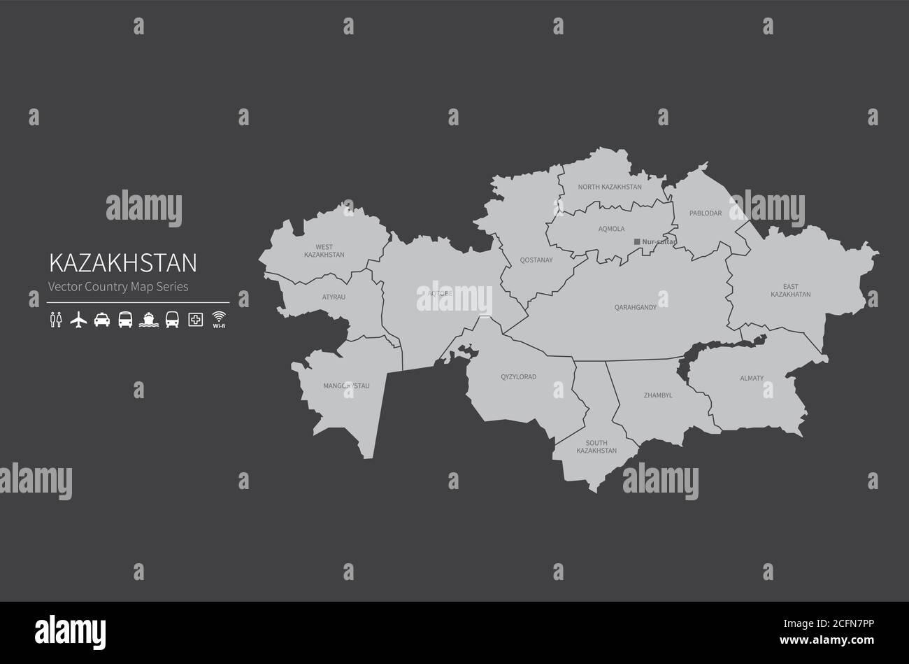 Carte de Kazakjstan. Carte nationale du monde. Série de cartes de pays de couleur grise. Illustration de Vecteur