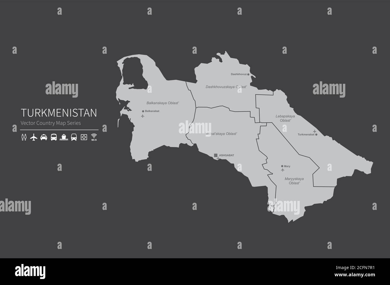 Carte du Turkménistan. Carte nationale du monde. Série de cartes de pays de couleur grise. Illustration de Vecteur