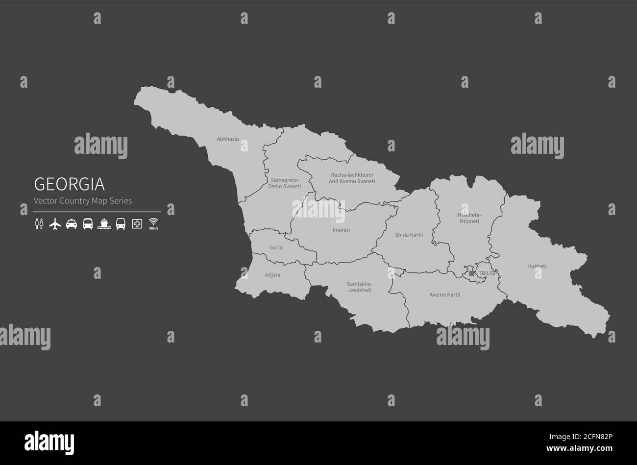 Carte de Géorgie. Carte nationale du monde. Série de cartes de pays de couleur grise. Illustration de Vecteur