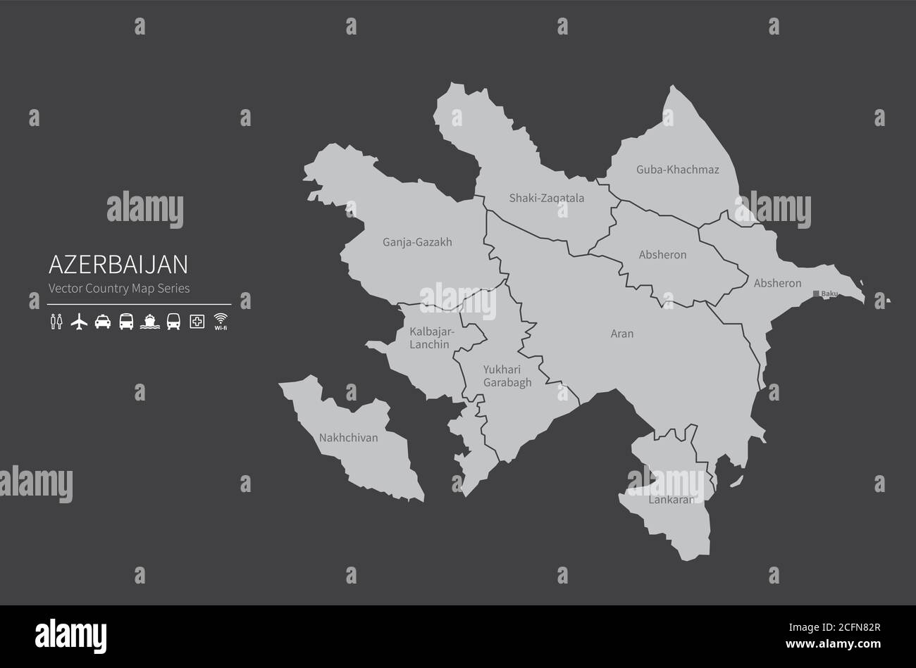 carte de l'azerbaïdjan. Carte nationale du monde. Série de cartes de pays de couleur grise. Illustration de Vecteur