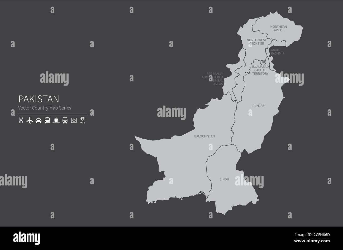 Carte du Pakistan. Carte nationale du monde. Série de cartes de pays de couleur grise. Illustration de Vecteur