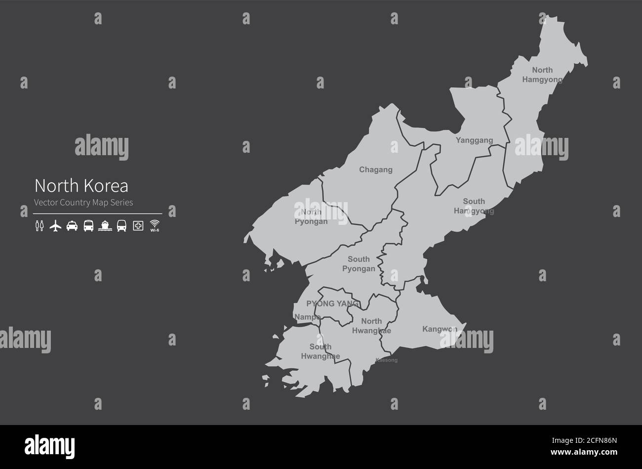 Carte de la Corée du Nord. Carte nationale du monde. Série de cartes de pays de couleur grise. Illustration de Vecteur