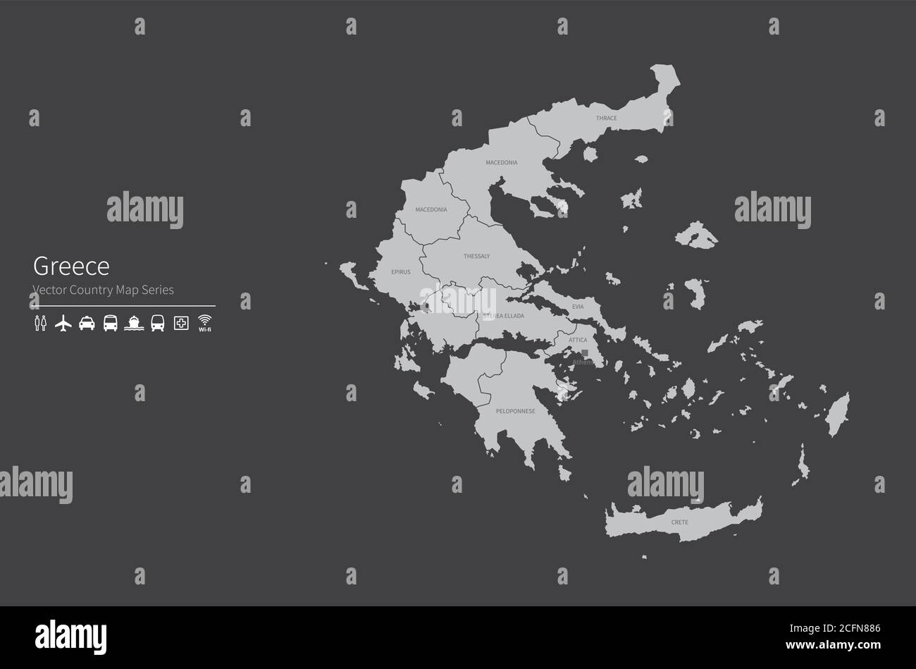 Carte de la Grèce. Carte nationale du monde. Série de cartes de pays de couleur grise. Illustration de Vecteur