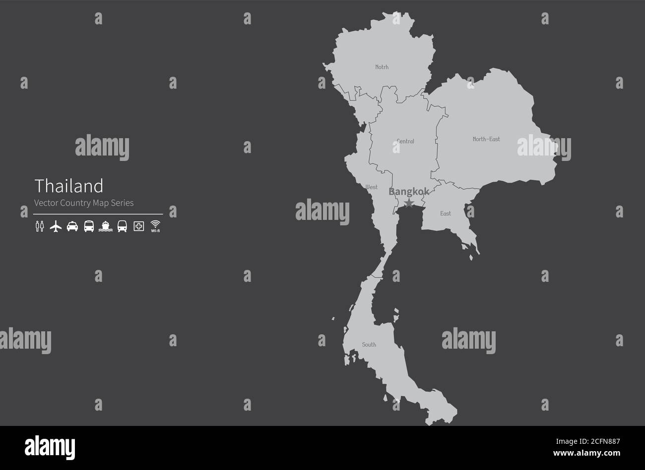 Carte de Thaïlande. Carte nationale du monde. Série de cartes de pays de couleur grise. Illustration de Vecteur