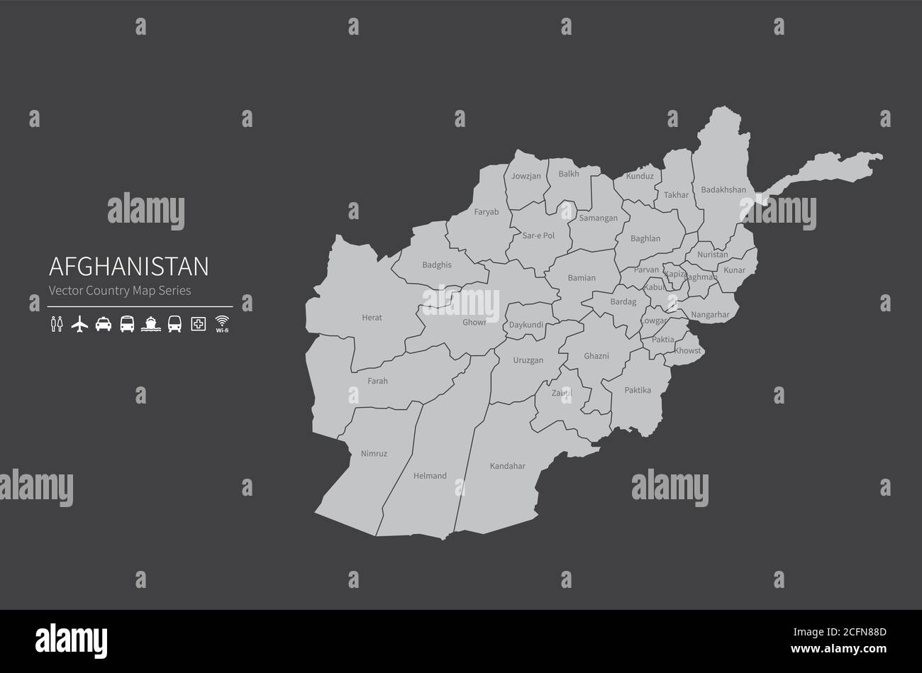 Carte de l'Afghanistan. Carte nationale du monde. Série de cartes de pays de couleur grise. Illustration de Vecteur