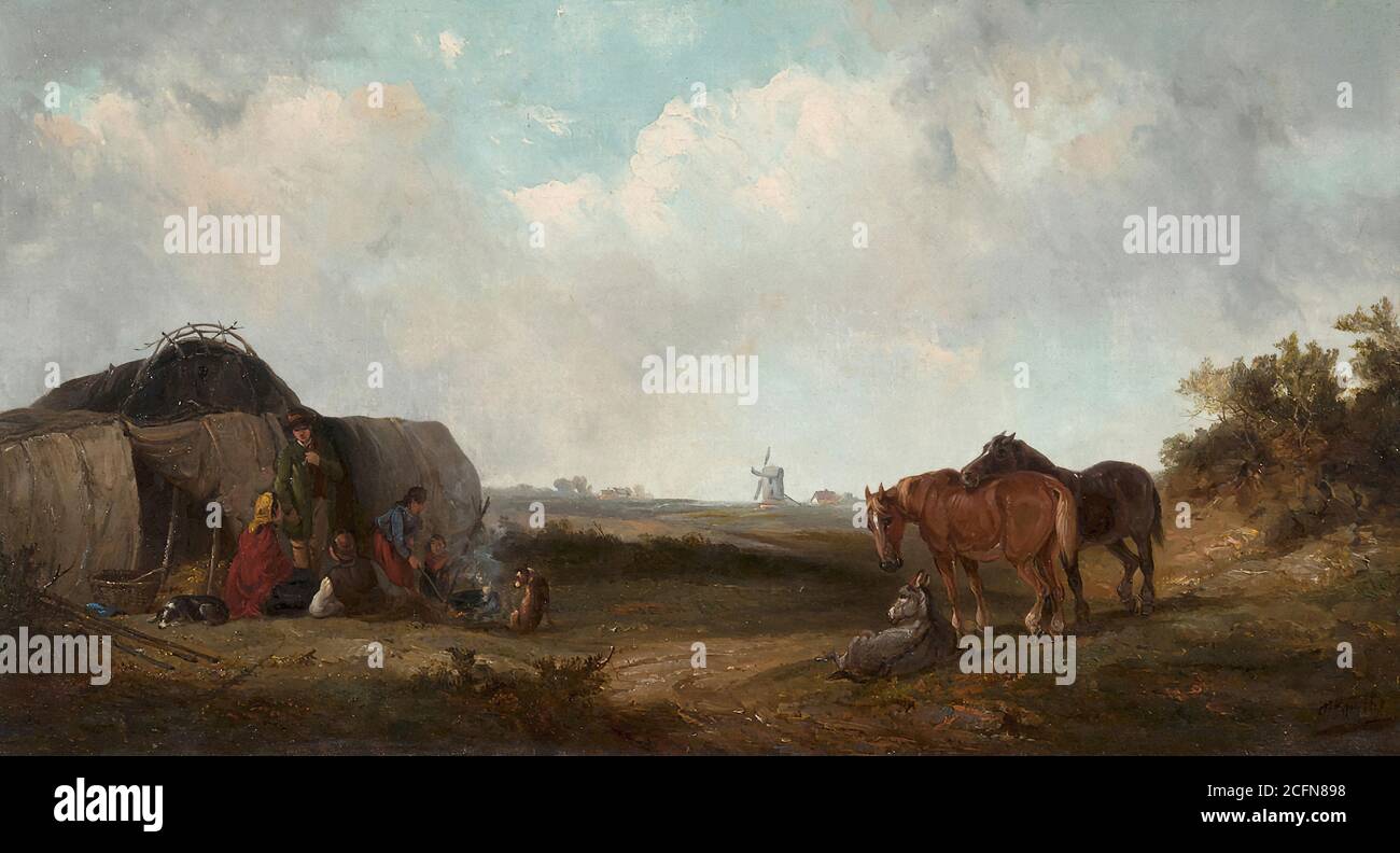 Smythe Thomas - Gypsy Camp - British School - 19e Siècle Banque D'Images
