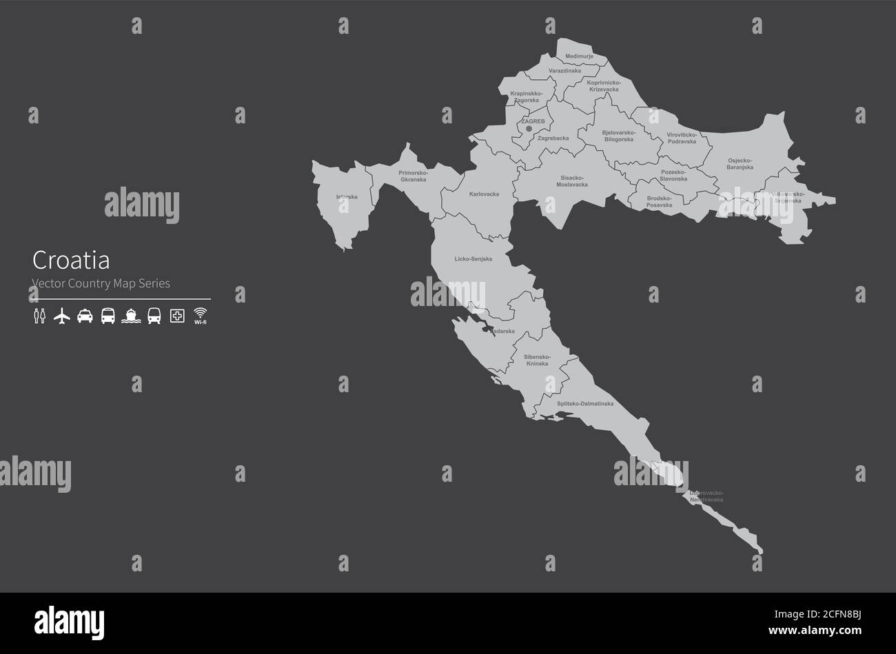 Carte de Croatie. Carte nationale du monde. Série de cartes de pays de couleur grise. Illustration de Vecteur