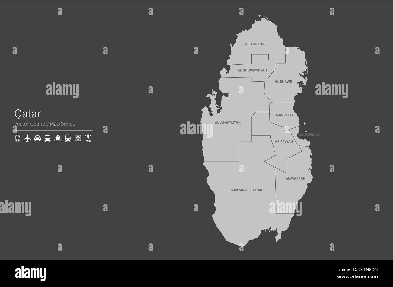 Carte du Qatar. Carte nationale du monde. Série de cartes de pays de couleur grise. Illustration de Vecteur
