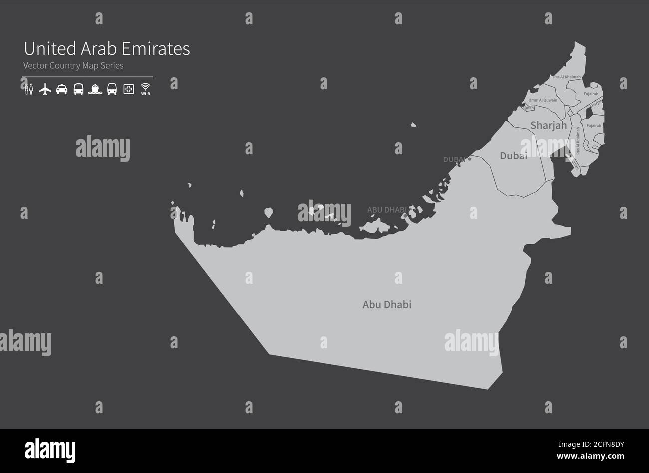 Carte des Émirats arabes Unis. Carte nationale du monde. Série de cartes de pays de couleur grise. Illustration de Vecteur