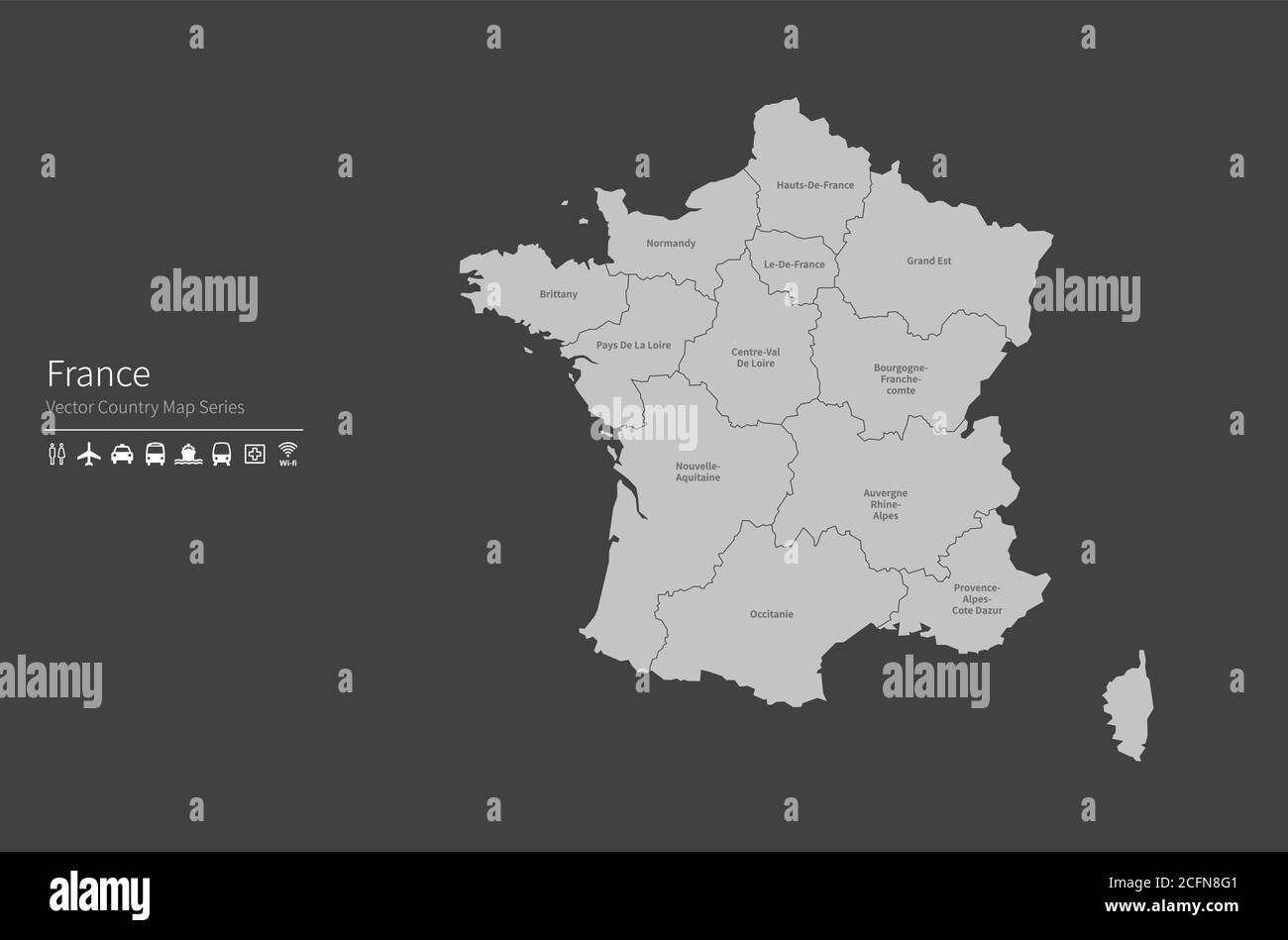 Carte de France. Carte nationale du monde. Série de cartes de pays de couleur grise. Illustration de Vecteur