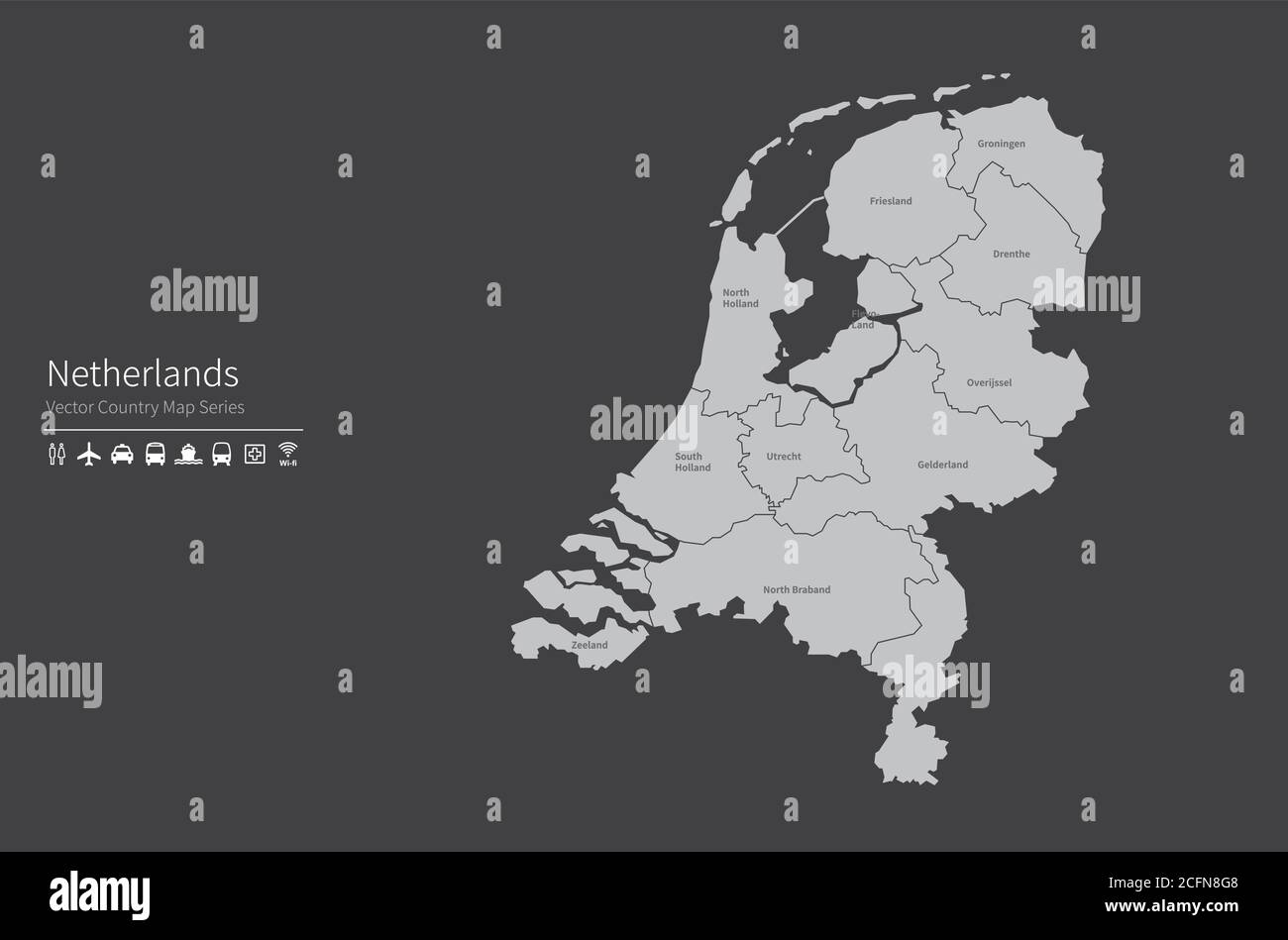 Carte de Natherlands. Carte nationale du monde. Série de cartes de pays de couleur grise. Illustration de Vecteur