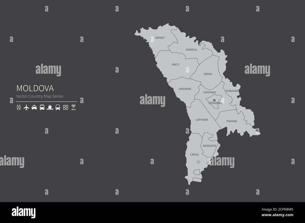 Carte de la Moldavie. Carte nationale du monde. Série de cartes de pays de couleur grise. Illustration de Vecteur