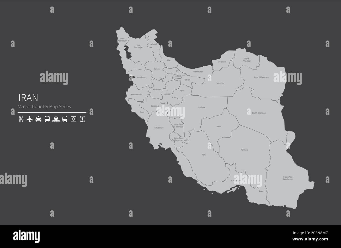 Carte de l'Iran. Carte nationale du monde. Série de cartes de pays de couleur grise. Illustration de Vecteur