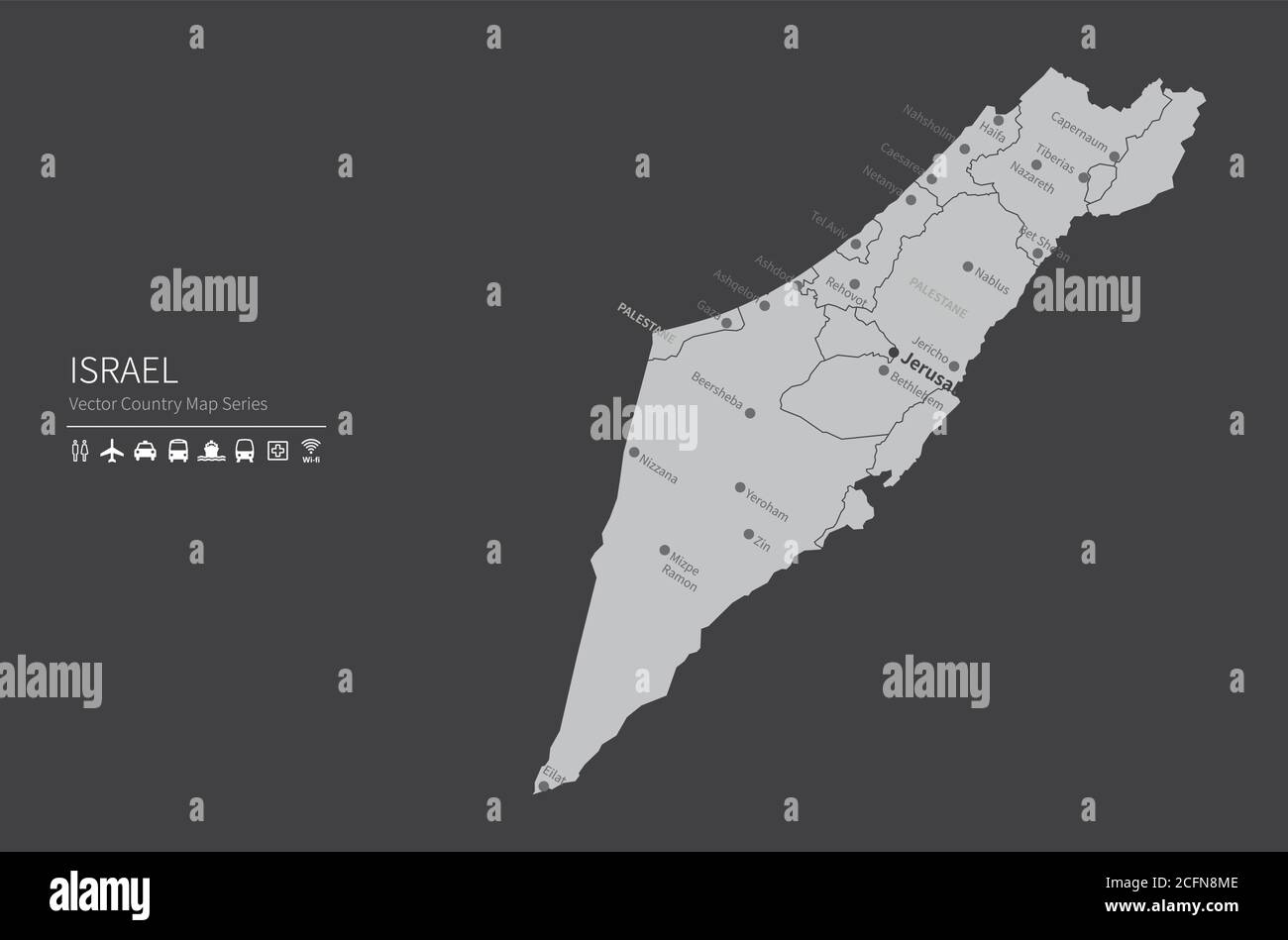 Carte d'Israël. Carte nationale du monde. Série de cartes de pays de couleur grise. Illustration de Vecteur