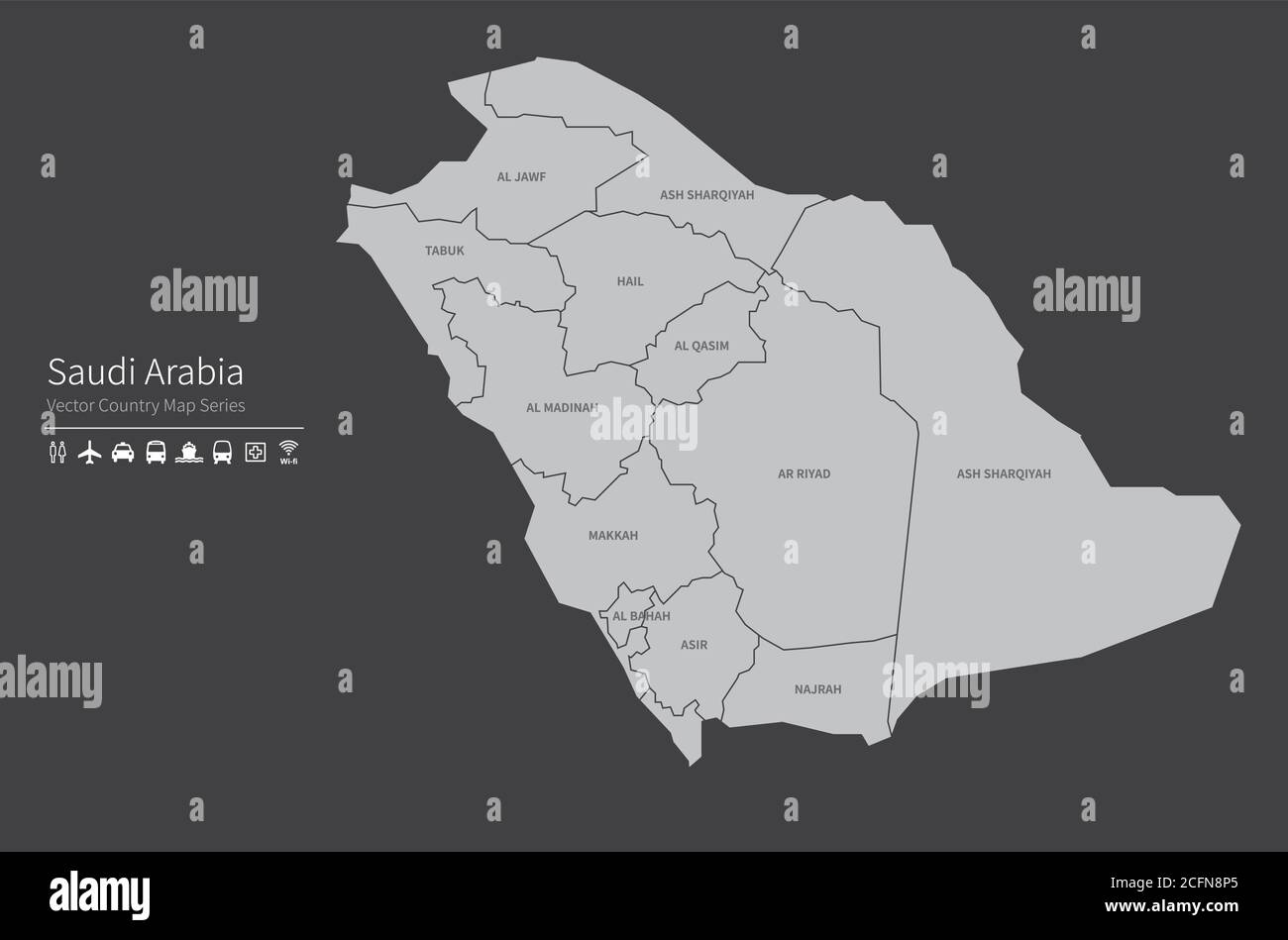 Carte de l'arabie Saoudite. Carte nationale du monde. Série de cartes de pays de couleur grise. Illustration de Vecteur