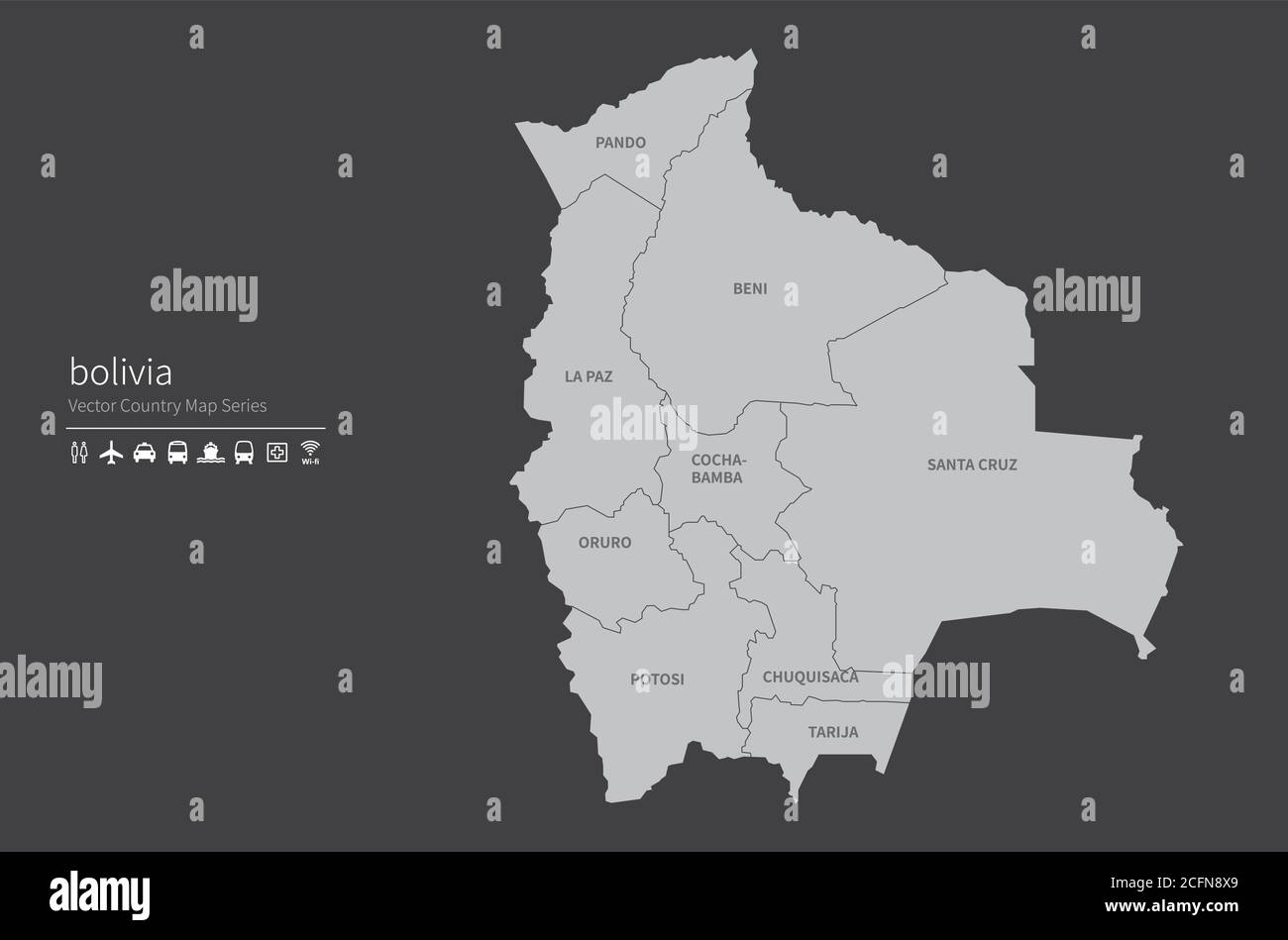 Carte de Bolivie. Carte nationale du monde. Série de cartes de pays de couleur grise. Illustration de Vecteur