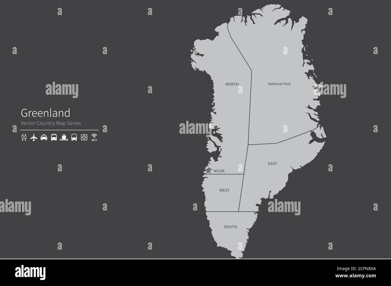 Carte du Groenland. Carte nationale du monde. Série de cartes de pays de couleur grise. Illustration de Vecteur