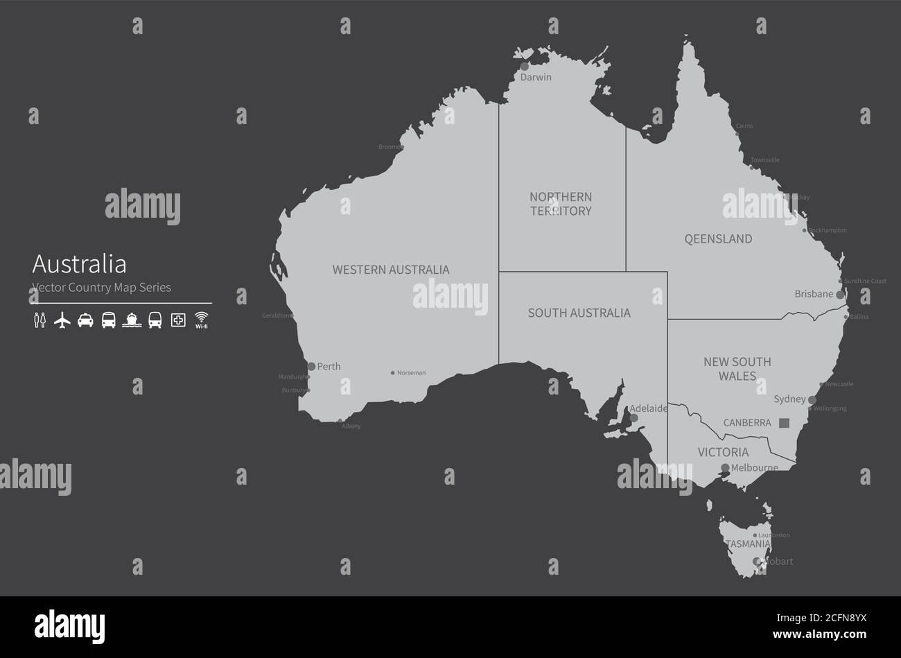 Carte de l'Australie. Carte nationale du monde. Série de cartes de pays de couleur grise. Illustration de Vecteur