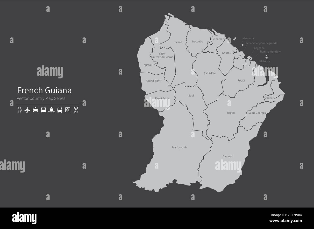 Carte de la Guyane française. Carte nationale du monde. Série de cartes de pays de couleur grise. Illustration de Vecteur