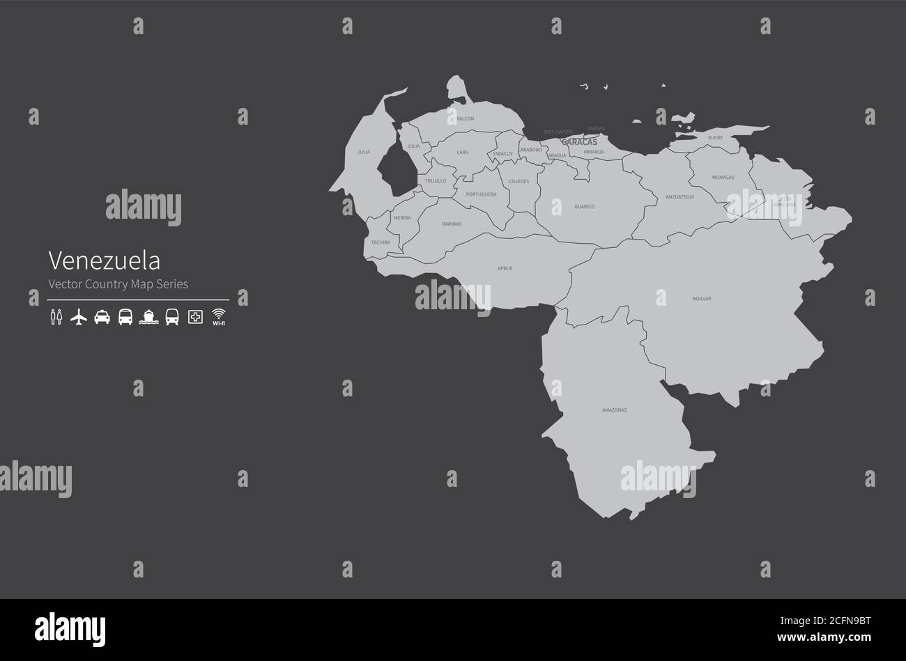 Carte du Venezuela. Carte nationale du monde. Série de cartes de pays de couleur grise. Illustration de Vecteur