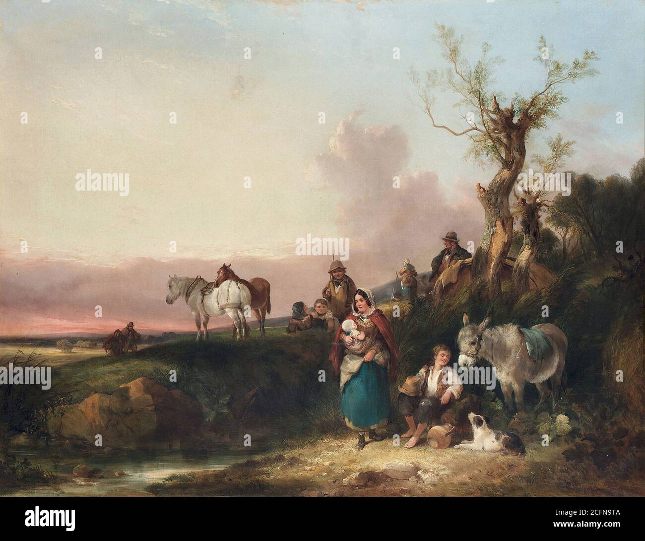 Shayer I William - un camp tzigane - British School - 19e siècle Banque D'Images