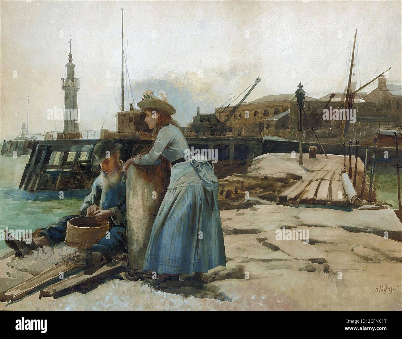 Rossi Alexander Mark - le pêcheur et sa fille - British School - 19e siècle Banque D'Images