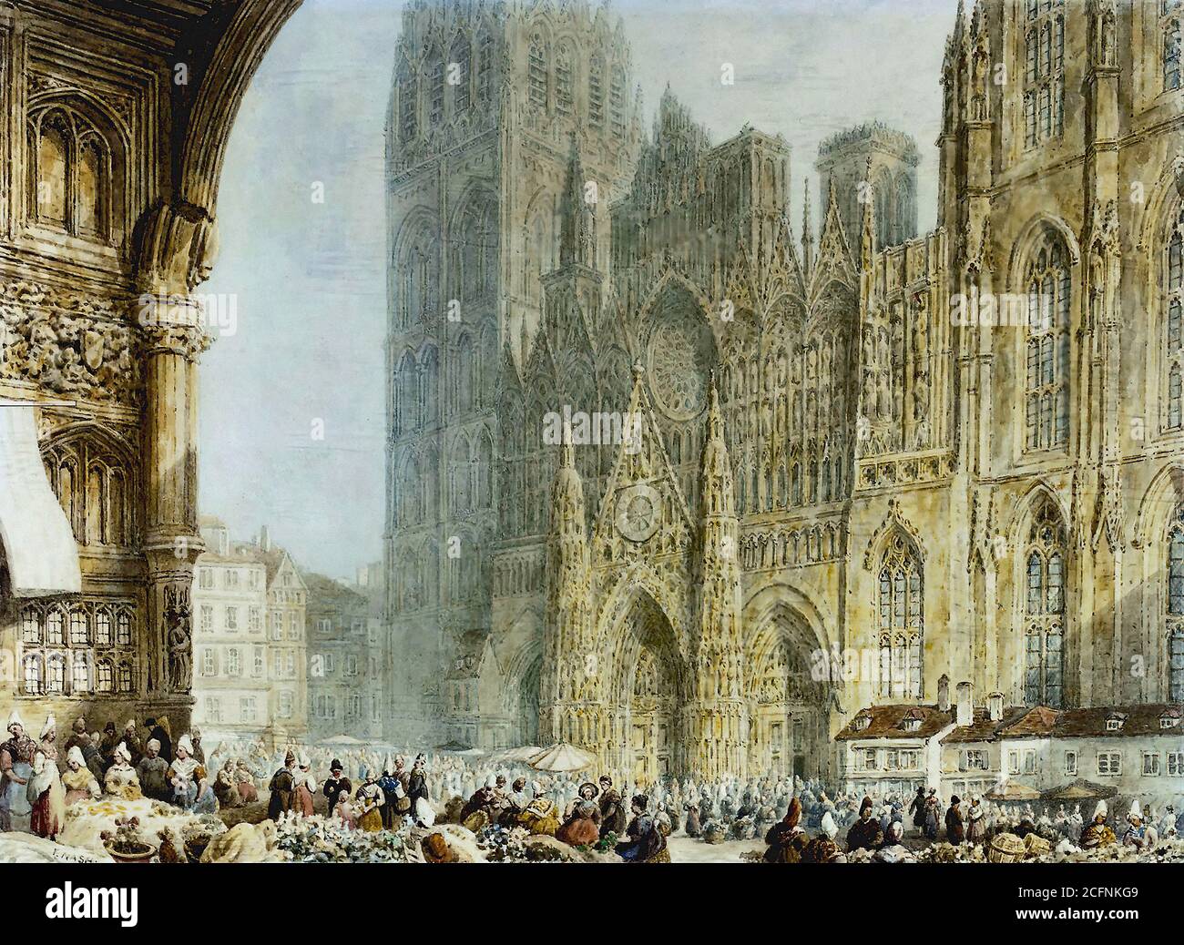 Nash Frederick - Fête du marché avant la cathédrale de Rouen - Britannique École - 19e siècle Banque D'Images