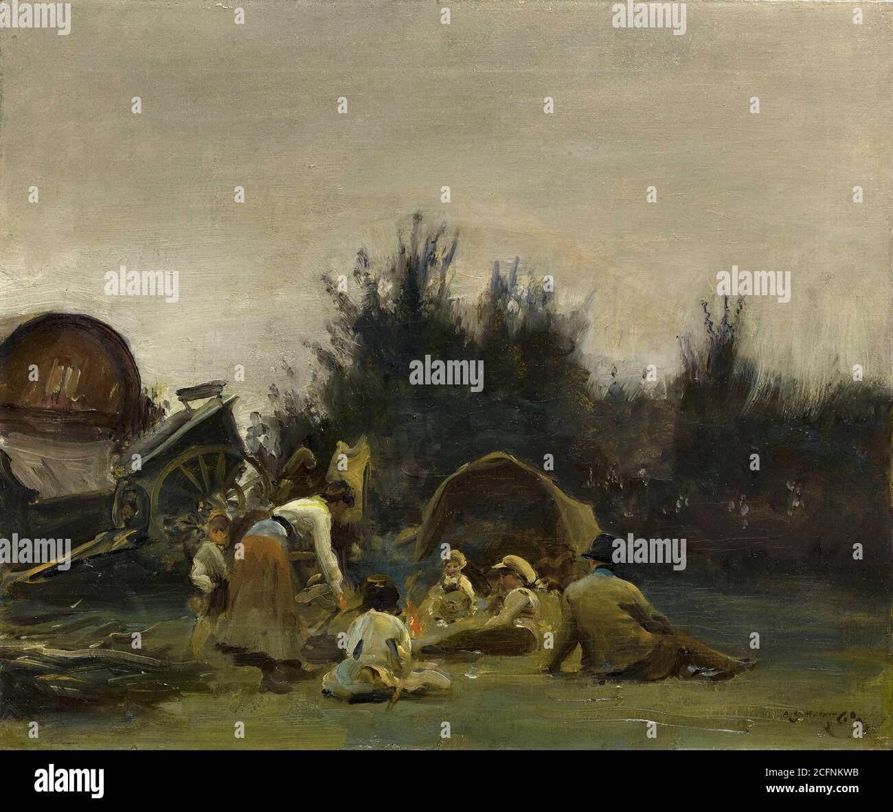 Munings Alfred James - le camp des Gypsy - soirée - British School - 19e siècle Banque D'Images
